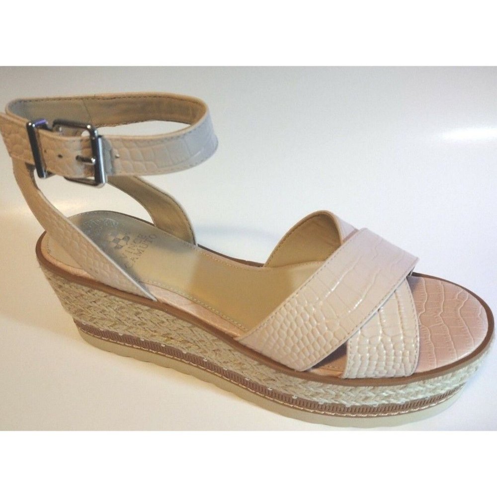 NEW VINCE CAMUTO Bunny Nose Blush Pink Leather Wedge Sandal Shoe